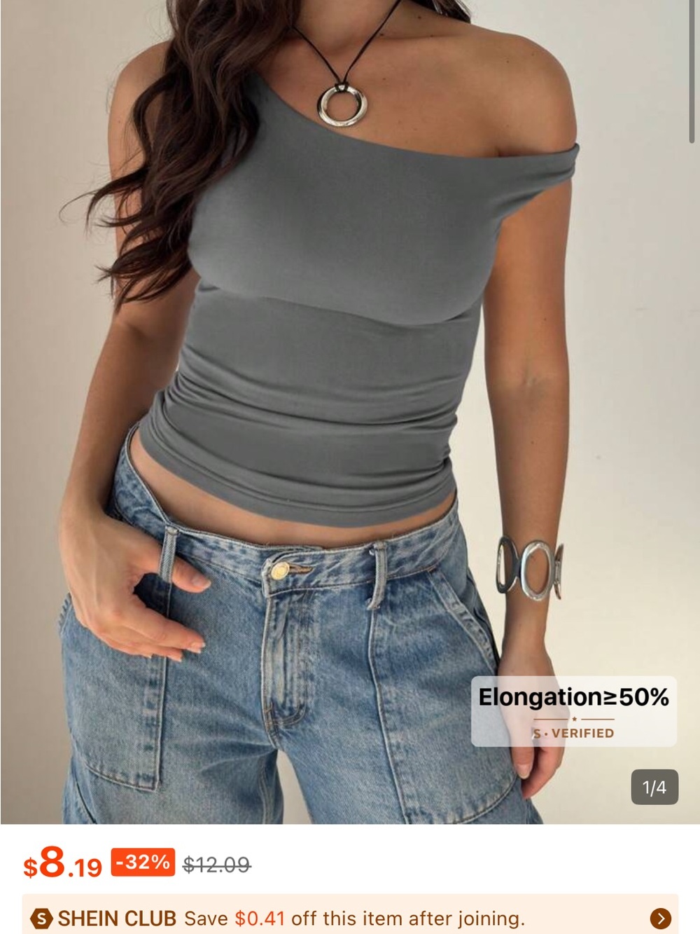 SHEIN One-Shoulder Grey Asymmetric Camisole